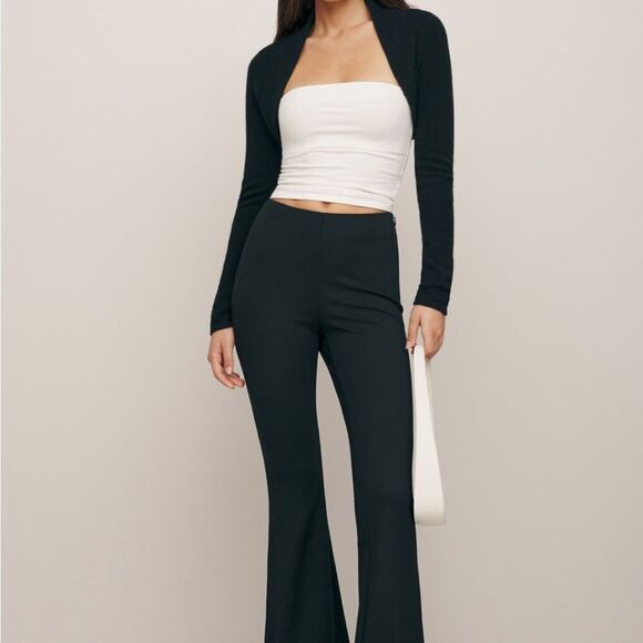 Reformation Jolie Pant in Black Knit Stretchy Flare Hidden Zip NWT size 8 $178 - Picture 2 of 9